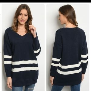 Long Sweater Women's V Neck Long Sleeve in Navy S